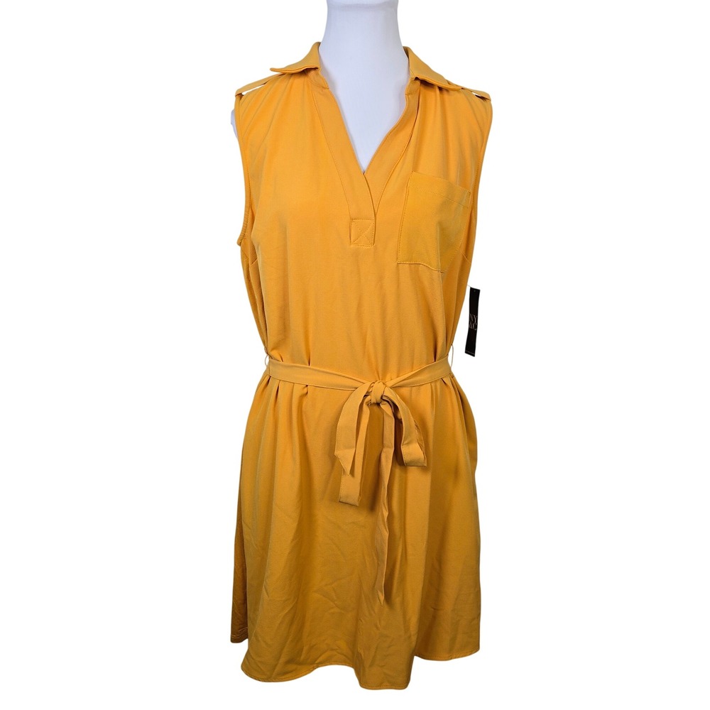 New York & Company Mustard Yellow Sleeveless Belted Safari Shirt Dress Large NWT
